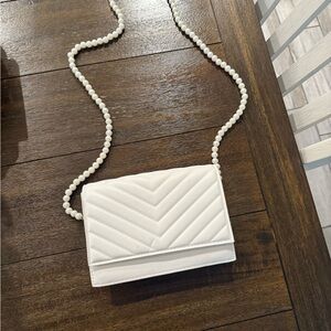 Amazon White Quilted Mini Bag with Pearl Strap